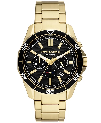 A|X Armani Exchange Men's Chronograph Gold-Tone Stainless Steel Watch 44mm