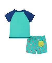 Toddler/Child Boys Sailboat Graphic Raglan Rashguard and Boardshort