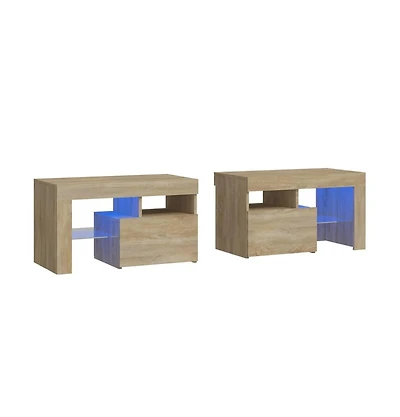 Bedside Cabinets 2 pcs with Led Lights Sonoma Oak 27.6"x14.4"x15.7"