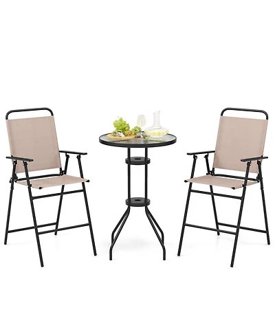 Sugift 3 Pieces Outdoor Bistro Set with 2 Folding Chairs