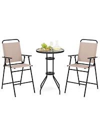 Sugift 3 Pieces Outdoor Bistro Set with 2 Folding Chairs