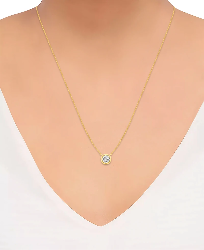 Diamond Miracle Plate Bezel Pendant Necklace (1/2 ct. t.w.) in 14k Gold, 16" + 2" extender in 14k Two-Tone Gold