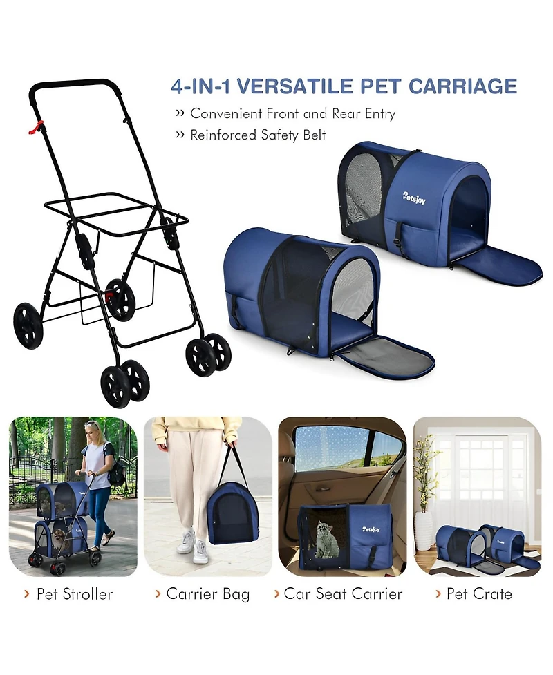 Sugift 4-in-1 Double Pet Stroller with Dog/Cat Carriers and Travel Carriage