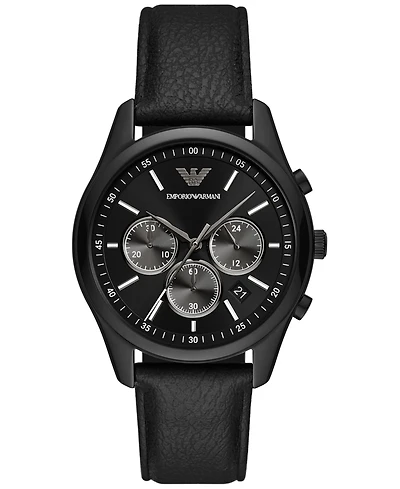 Emporio Armani Men's Chronograph Black Leather Strap Watch 41mm