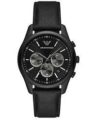 Emporio Armani Men's Chronograph Black Leather Strap Watch 41mm