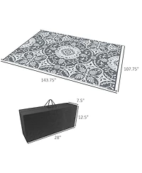 Outsunny Reversible Outdoor Rug with Carry Bag 9' x 12' Gray & White Flower