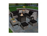 Slickblue 9 Pieces Outdoor Patio Furniture Set with 32-Inch Propane Fire Pit Table