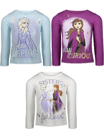 Frozen Disney Princess Anna Elsa Girls 3 Pack T-Shirts Toddler| Child