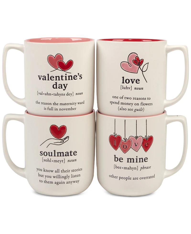 Certified International Valentine's Day Mugs, Set of 4