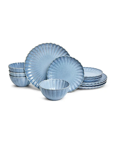 Sango Frill Reactive Stoneware 12 Pc. Dinnerware Set, Service for 4
