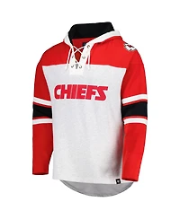 Men's '47 Brand Kansas City Chiefs Heather Gray Gridiron Lace-Up Pullover Hoodie