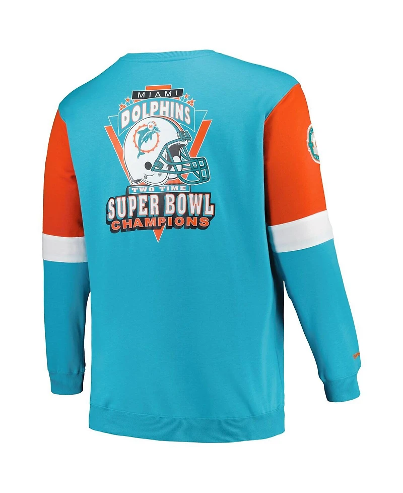 Men's Mitchell & Ness Aqua Miami Dolphins Big and Tall Fleece Pullover Sweatshirt