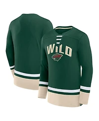 Men's Fanatics Green Minnesota Wild Back Pass Lace-Up Long Sleeve T-shirt