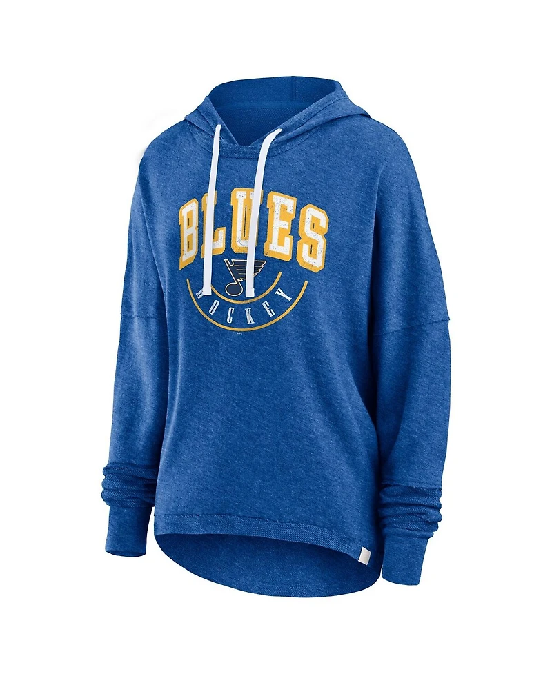Women's Fanatics Heather Blue Distressed St. Louis Blues Lux Lounge Helmet Arch Pullover Hoodie
