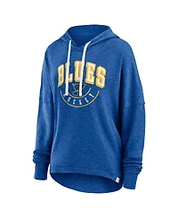 Women's Fanatics Heather Blue Distressed St. Louis Blues Lux Lounge Helmet Arch Pullover Hoodie