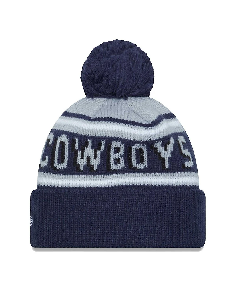 Youth Boys New Era Gray, Navy Distressed Dallas Cowboys Gridiron Classics Main Cuffed Knit Hat with Pom