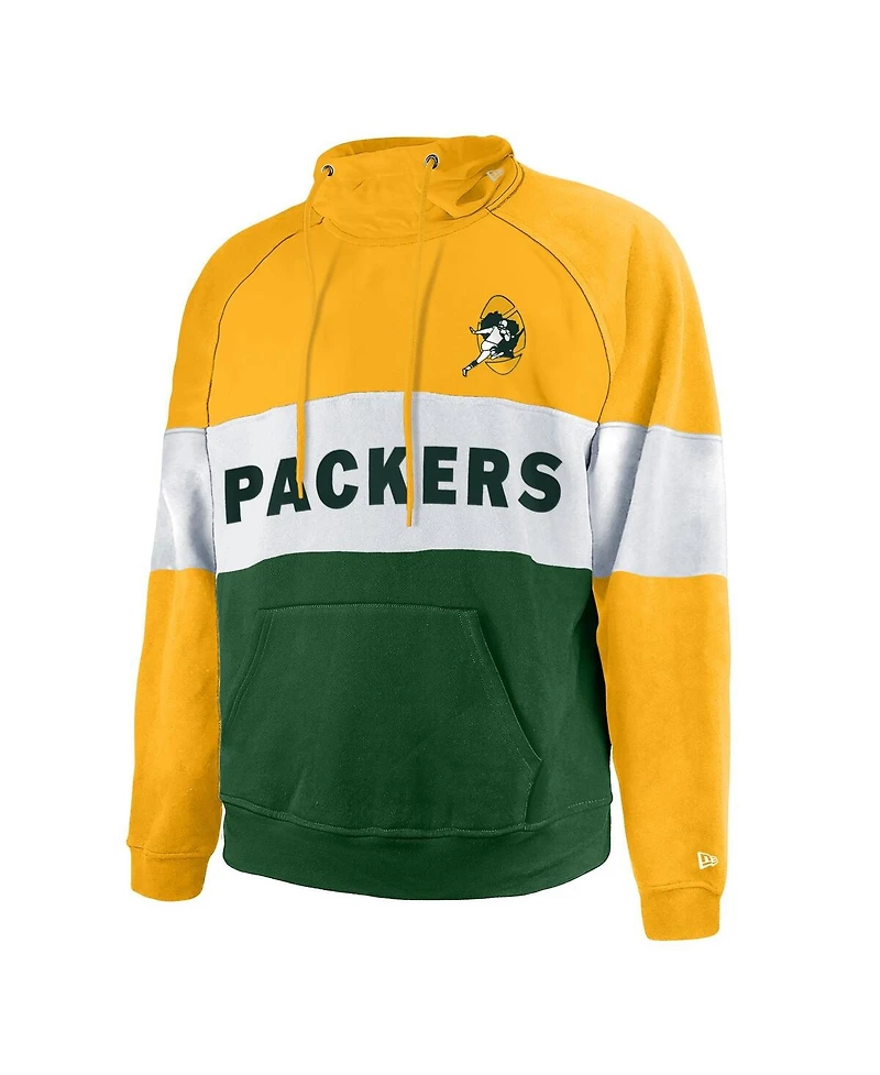 Men's New Era Green Distressed Bay Packers Big and Tall Throwback Colorblock Pullover Hoodie