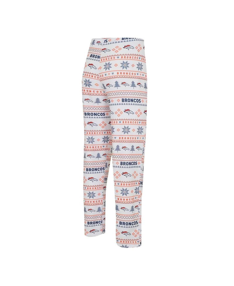 Men's Concepts Sport White, Navy Denver Broncos Tinsel Raglan Long Sleeve T-shirt and Pants Sleep Set
