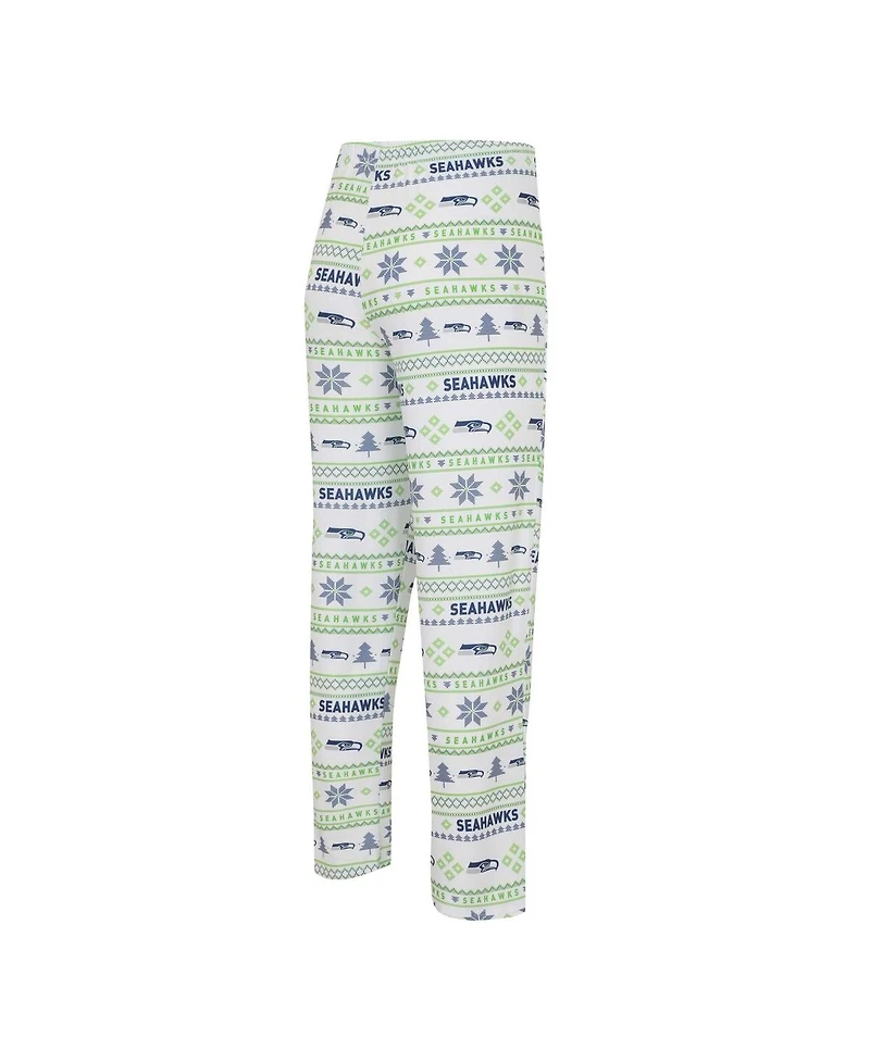 Men's Concepts Sport White, Navy Seattle Seahawks Tinsel Raglan Long Sleeve T-shirt and Pants Sleep Set