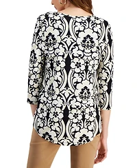 Jm Collection Women's Printed Scoop-Neck 3/4-Sleeve Top, Created for Macy's