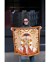 Jessie Zhao New York Double Sided Silk Scarf Of Leopards With Floral Fountain