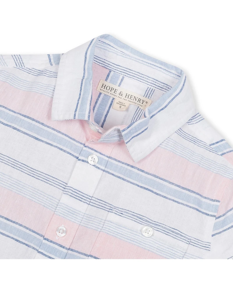 Hope & Henry Boys' Linen Short Sleeve Button Down Shirt, Infant