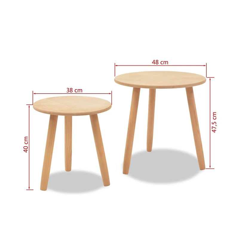 Side Table Set 2 Pieces Solid Pinewood Brown