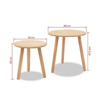 Side Table Set 2 Pieces Solid Pinewood Brown