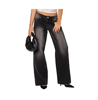 Edikted Womens Magda Low Rise Acid Wash Jeans