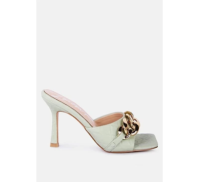 Womens Mermaid Quilted Metallic Chain Embellished Sandals