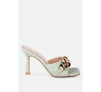 Womens Mermaid Quilted Metallic Chain Embellished Sandals