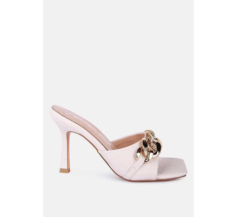 Womens Mermaid Quilted Metallic Chain Embellished Sandals