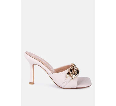 Womens Mermaid Quilted Metallic Chain Embellished Sandals