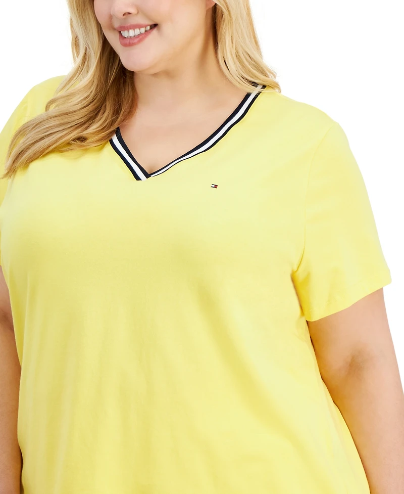 Tommy Hilfiger Plus Contrast Trim V-Neck Top