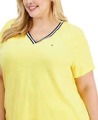 Tommy Hilfiger Plus Contrast Trim V-Neck Top