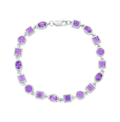 Sterling Silver Oval and Square Gem Bracelet