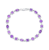 Sterling Silver Oval and Square Gem Bracelet