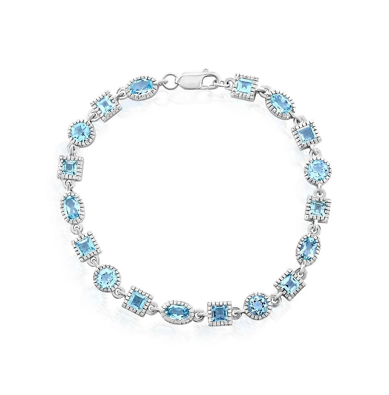 Sterling Silver Oval and Square Gem Bracelet