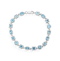 Sterling Silver Oval and Square Gem Bracelet