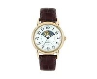 Peugeot Men's 40mm Vintage Like White Dial Sun Moon Brown Leather Strap Watch