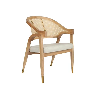 Bronson Cane Rattan Padded Accent Or Dining Chair With Metallic Accented Legs
