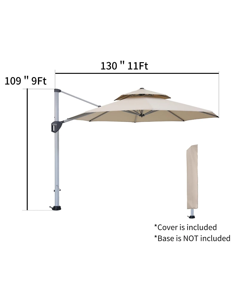 Mondawe 11ft 2-Tier Square Cantilever Outdoor Patio Umbrella with Included Cover