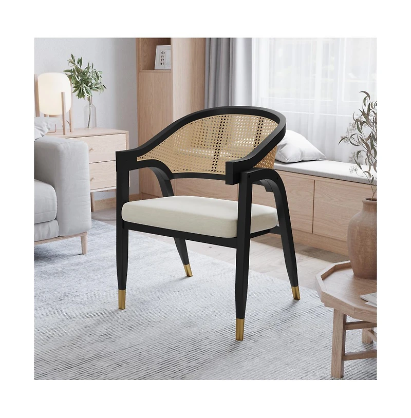 Bronson Cane Rattan Padded Accent Or Dining Chair With Metallic Accented Legs