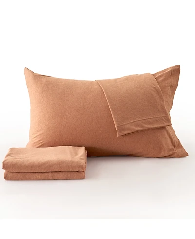 Premium Comforts Heathered Melange T-shirt Jersey Knit Cotton Blend Piece Sheet Set