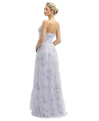Floral Strapless Twist Cup Corset Tulle Dress with Long Full Skirt