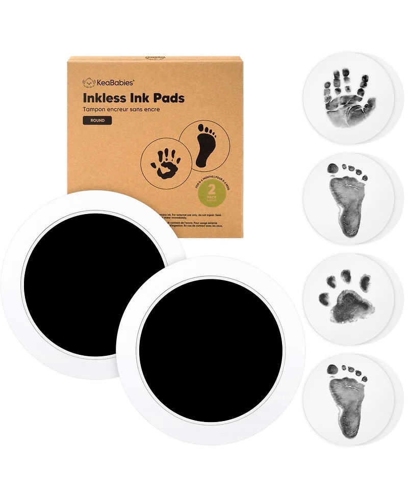 KeaBabies 2pk Round Inkless Ink Pad for Baby Hand and Footprint Kit, Clean Touch Dog Paw, Nose Print & Pet Safe