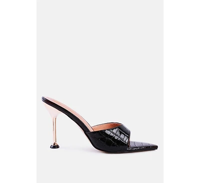 Womens French Cut Croc Texture Patent Faux Leather Sandals