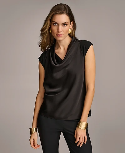 Donna Karan New York Women's Cowl-Neck Cap-Sleeve Top