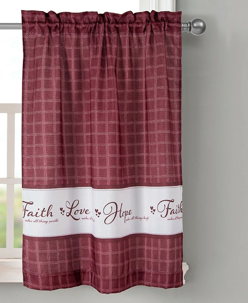 Kate Aurora Country Living Gingham Check Hope Faith Love 3 Pc Cafe Kitchen Curtain Set