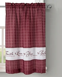 Kate Aurora Country Living Gingham Check Hope Faith Love 3 Pc Cafe Kitchen Curtain Set